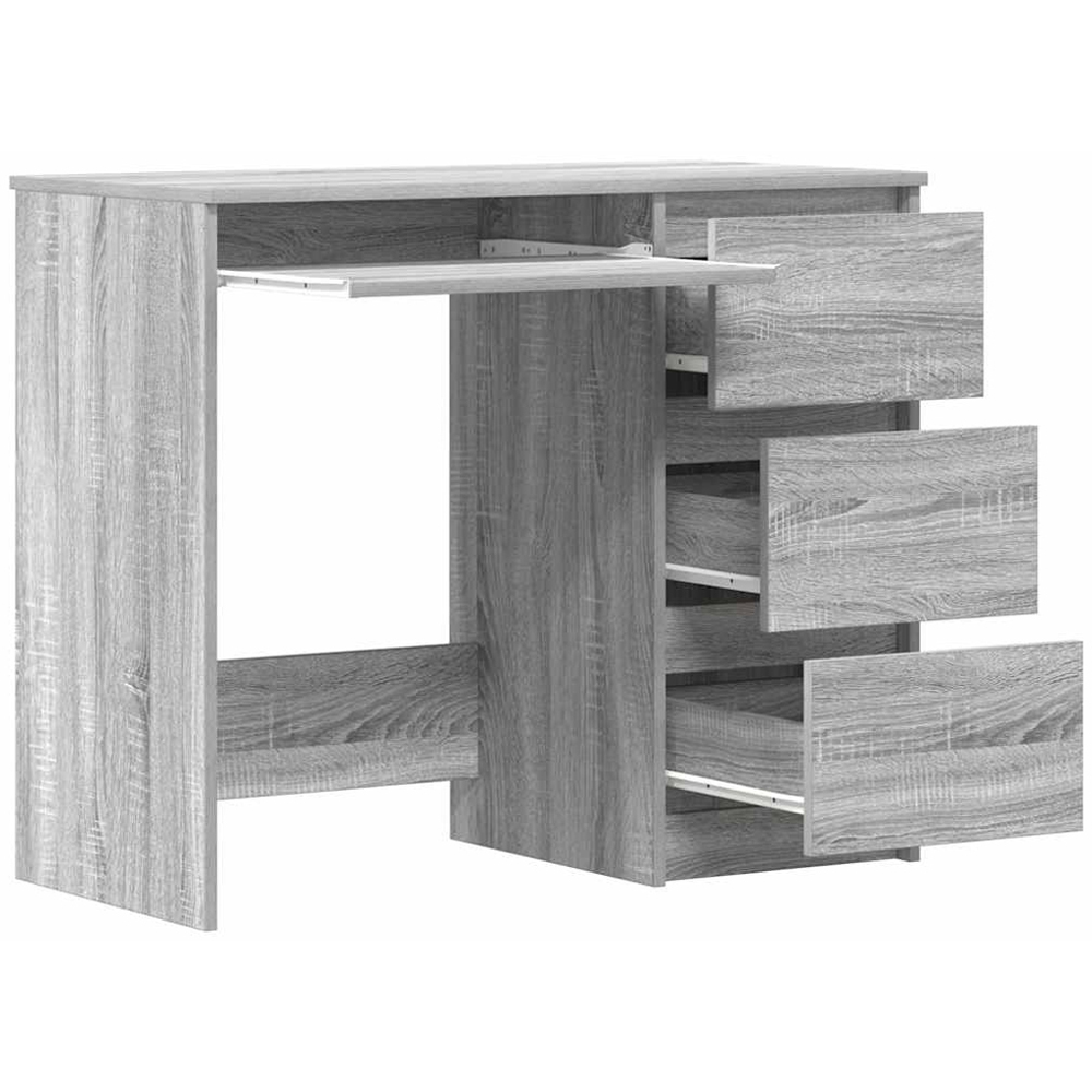 vidaXL 3 Drawer Computer Desk with Keyboard Tray Grey Sonoma Image 4