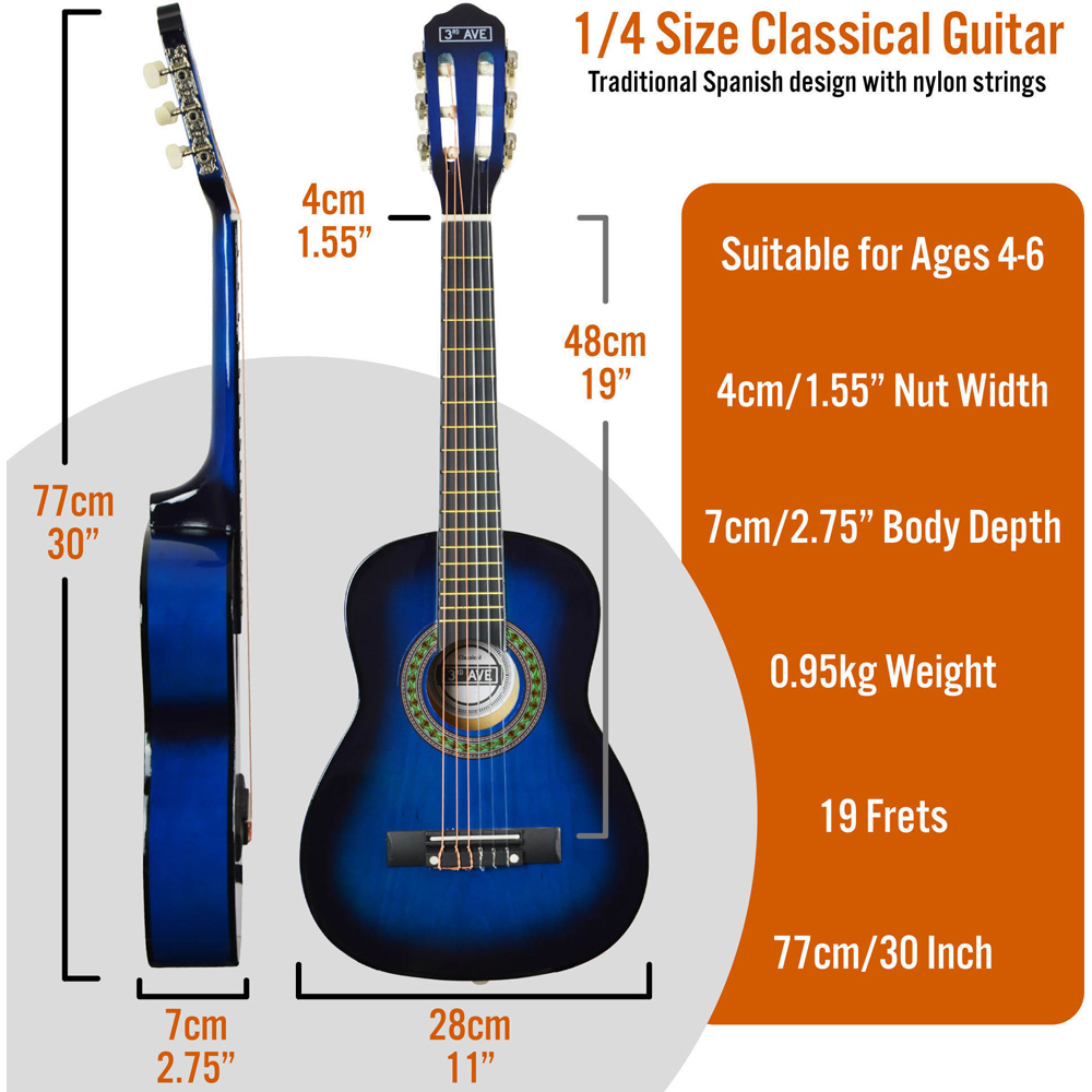 3rd Avenue Blueburst Quarter Size Classical Guitar Set Image 6