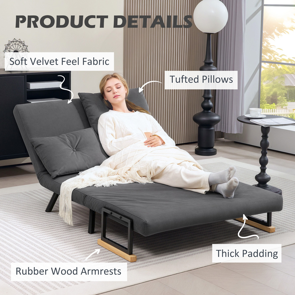 HOMCOM 2 Seater Dark Grey Click Clack Sofa Bed Image 6