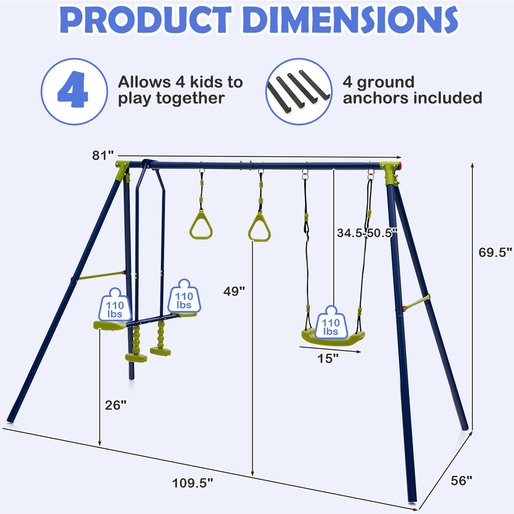 Costway 3 in 1 Multifunction A Frame Swing Set Image 9