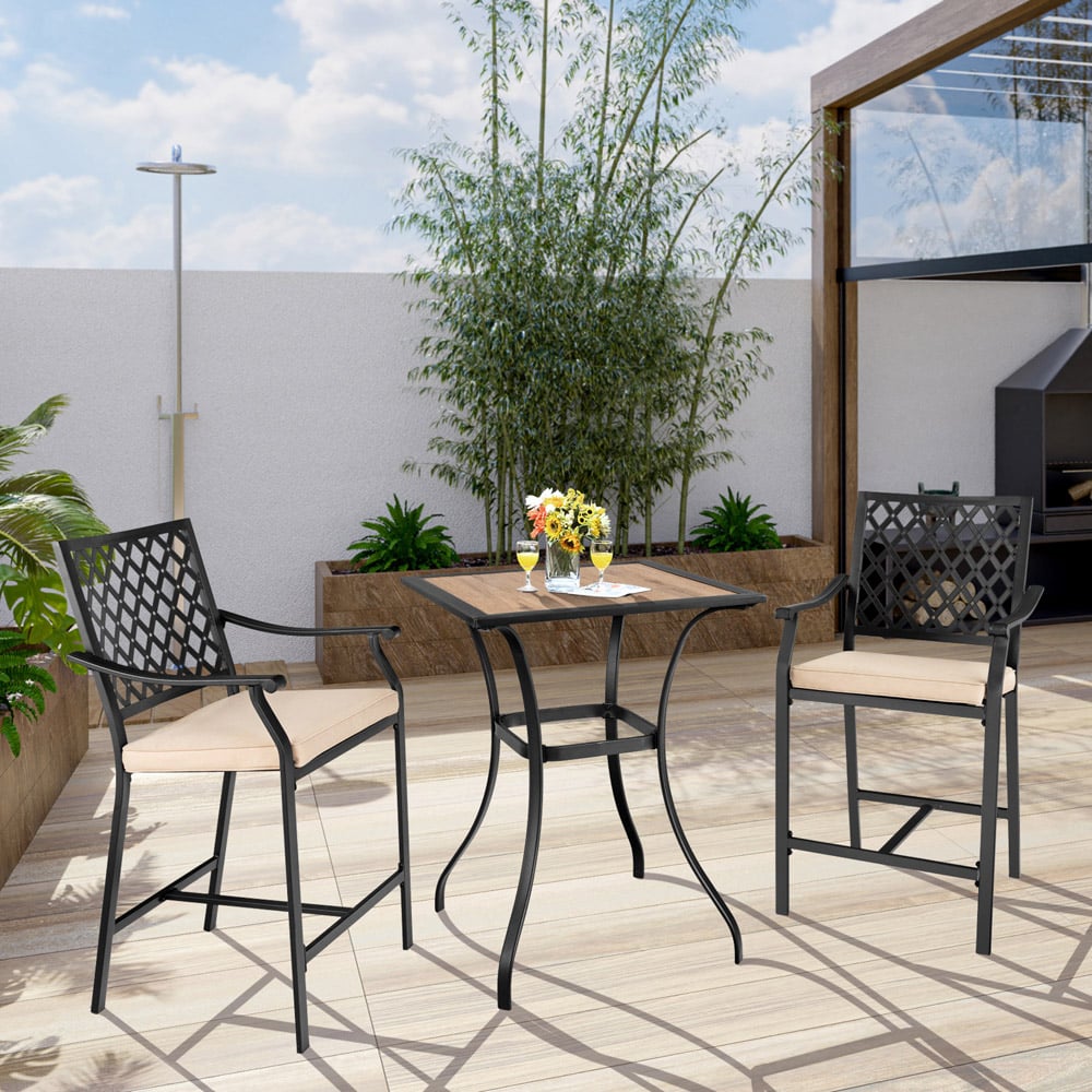 Costway 2 Seater Steel Bar Table and Stool Set with High Density Cushions Image 7