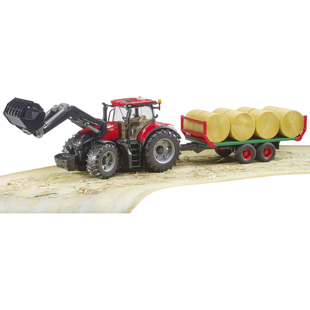 Bruder Case IH Optum 300CVX Tractor with Front Loader Bale Trailer and 8 Bales Image 5