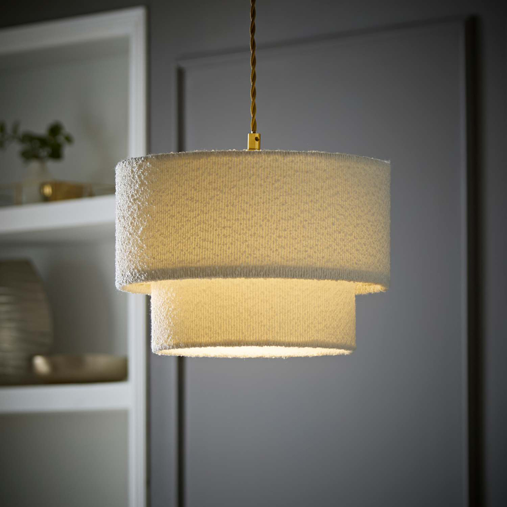 ValueLights Jodie 2-Tier Cream Boucle Ceiling Pendant Shade 30cm Image 6
