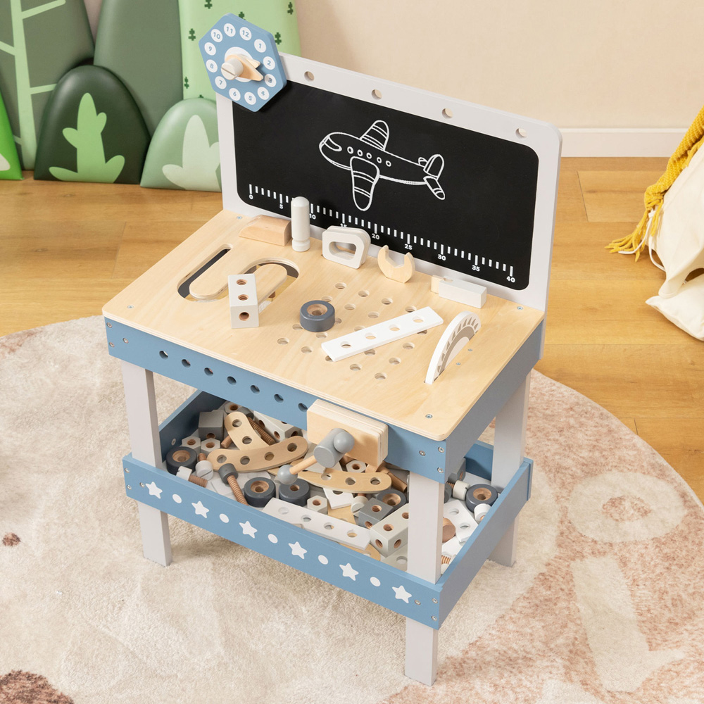 Costway Blue Kids Wooden Play Workbench Image 2