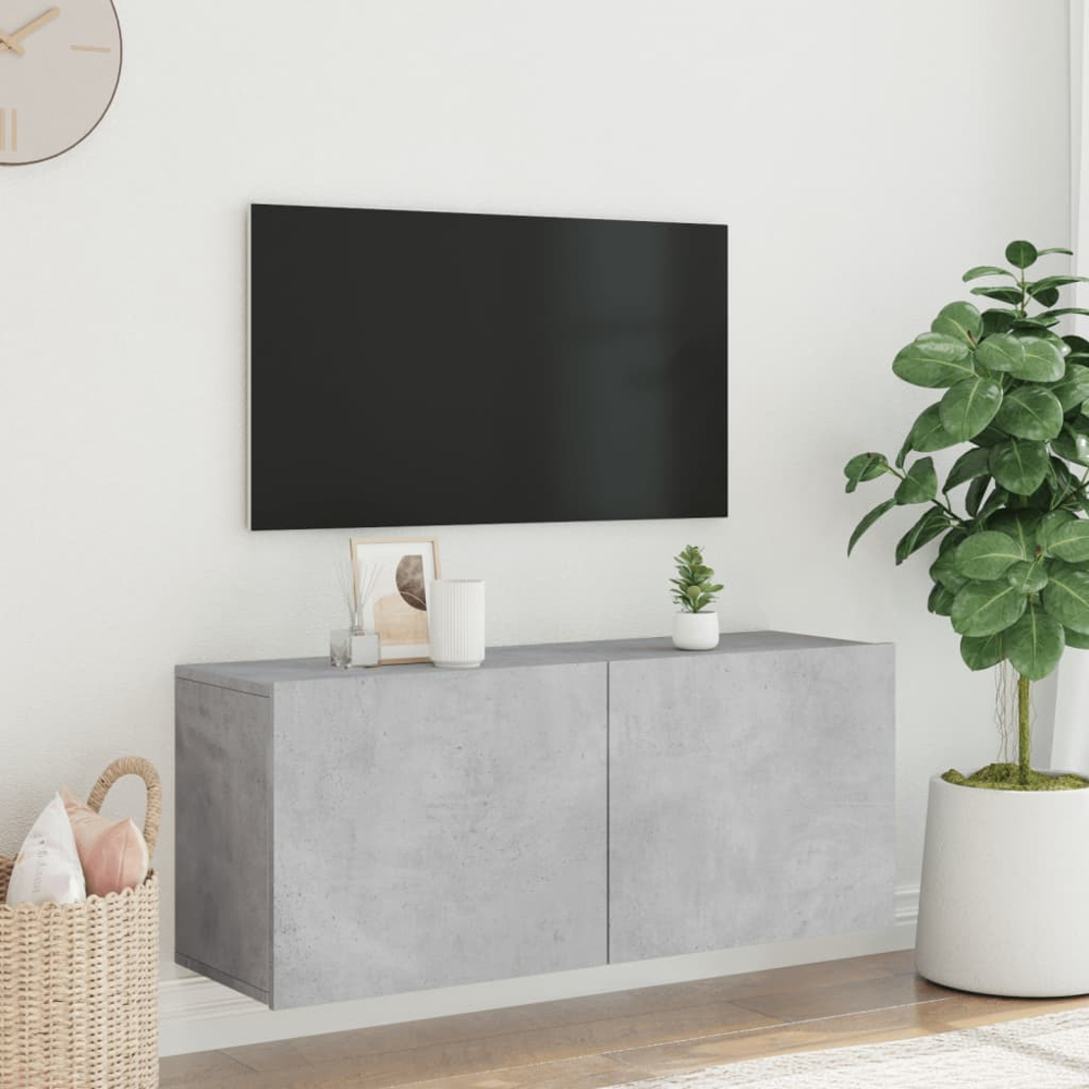vidaXL 2 Door Concrete Grey Wall Mounted TV Cabinet Image 9