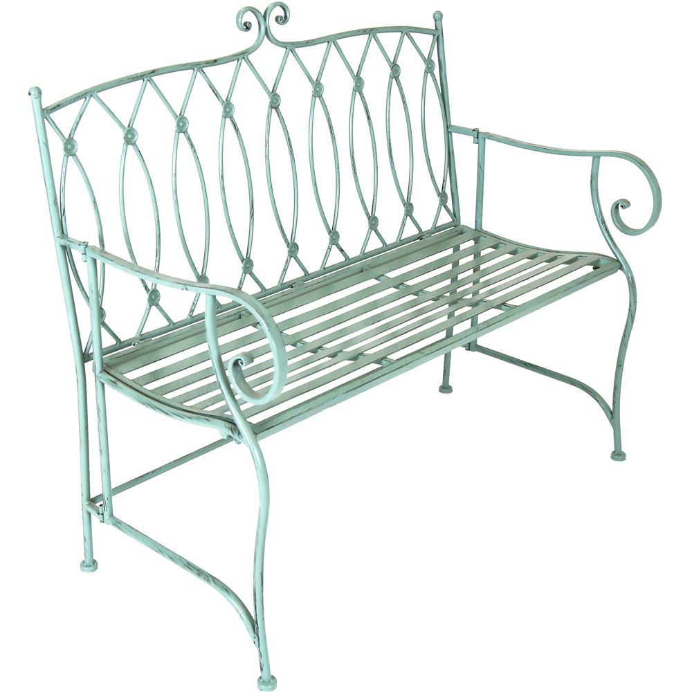 Charles Bentley Wrought Iron Bench Sage Green Image 2