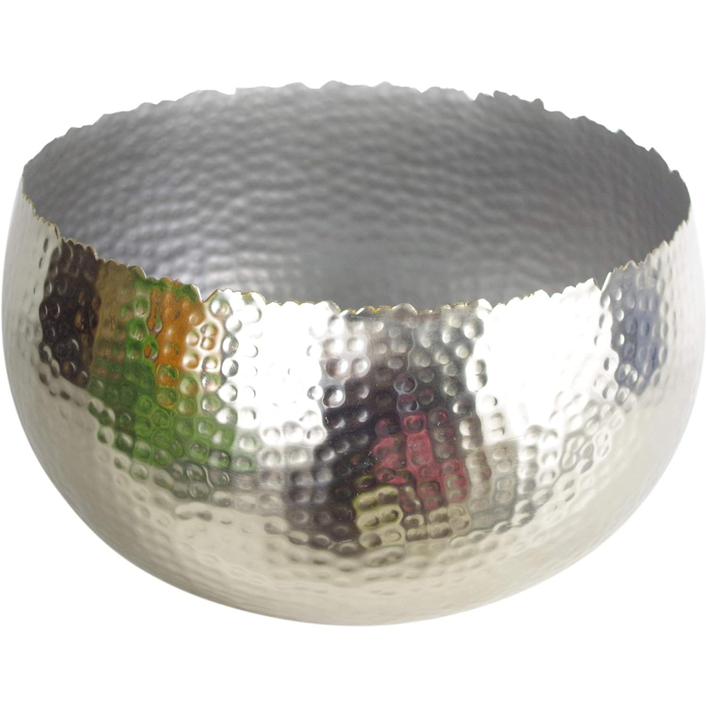 Leaf Silver Hammered Curvy Edge Metal Bowl Planter 32 x 20cm Image 1