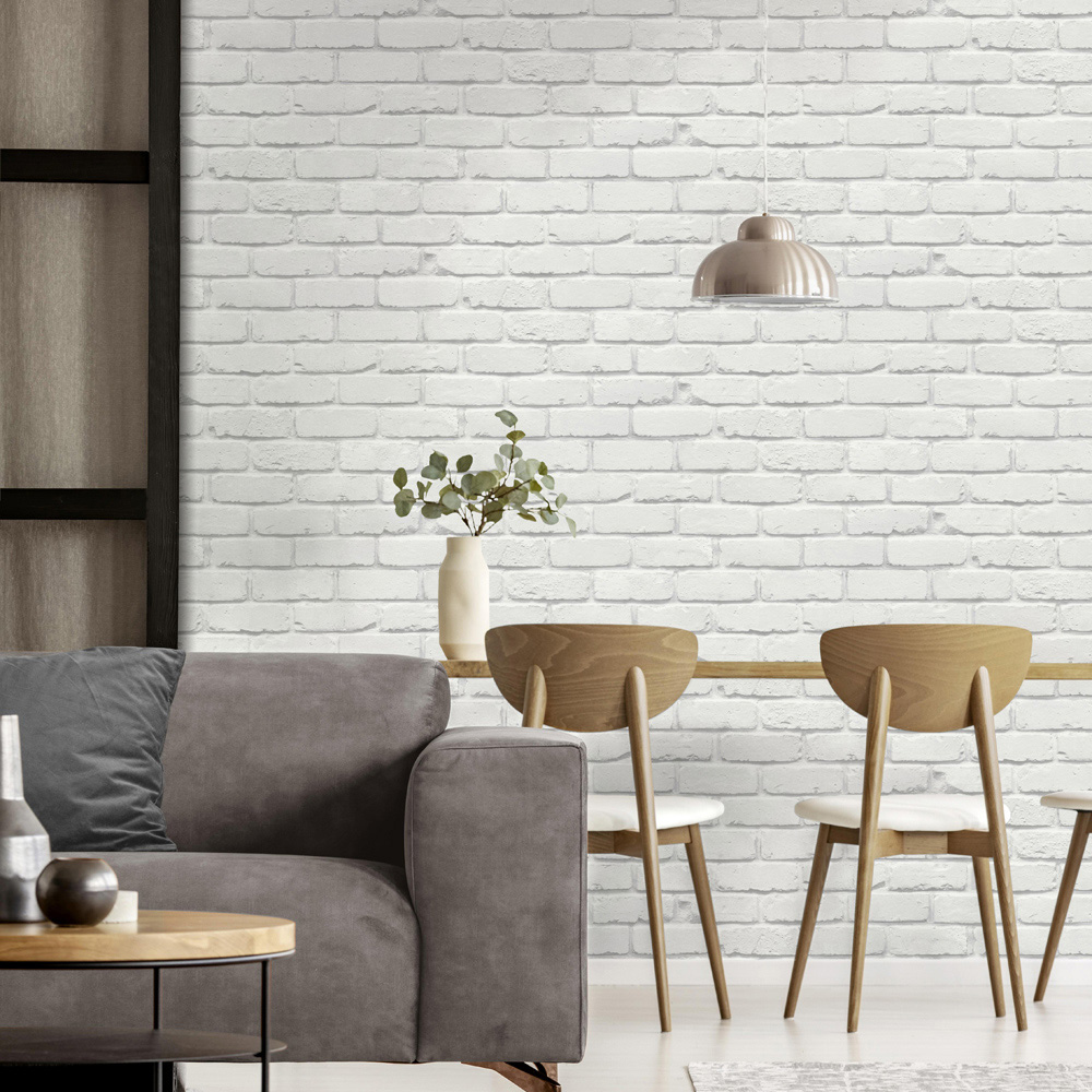 Fine Decor Painted Brick White Wallpaper Image 6