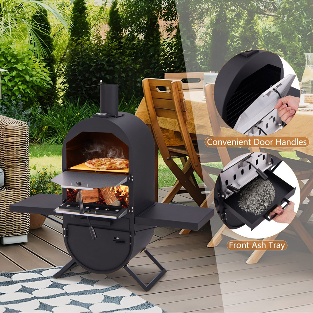 Costway Wood Fired Pizza Oven with Pizza Peel and Cooking Grill Image 6