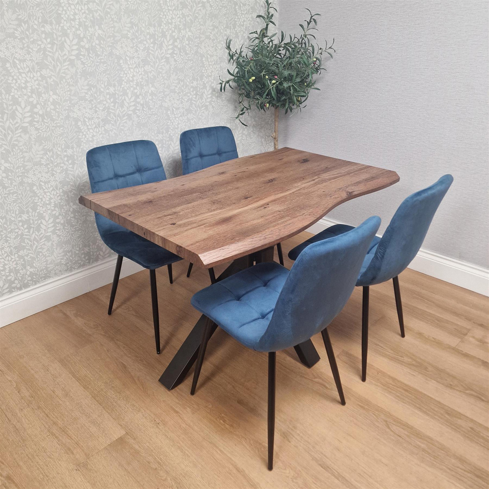 Kosy Koala 4 Seater Wooden Effect Velvet Dining Set Blue Image 5