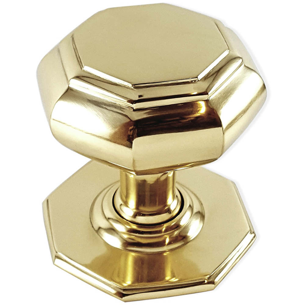 Spira Brass Polished Brass Octagonal Centre Door Knob Image 3