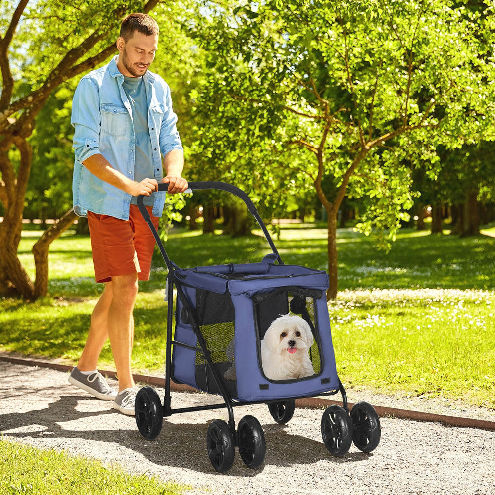 PawHut Blue Foldable Pet Stroller with Mesh Window Image 2