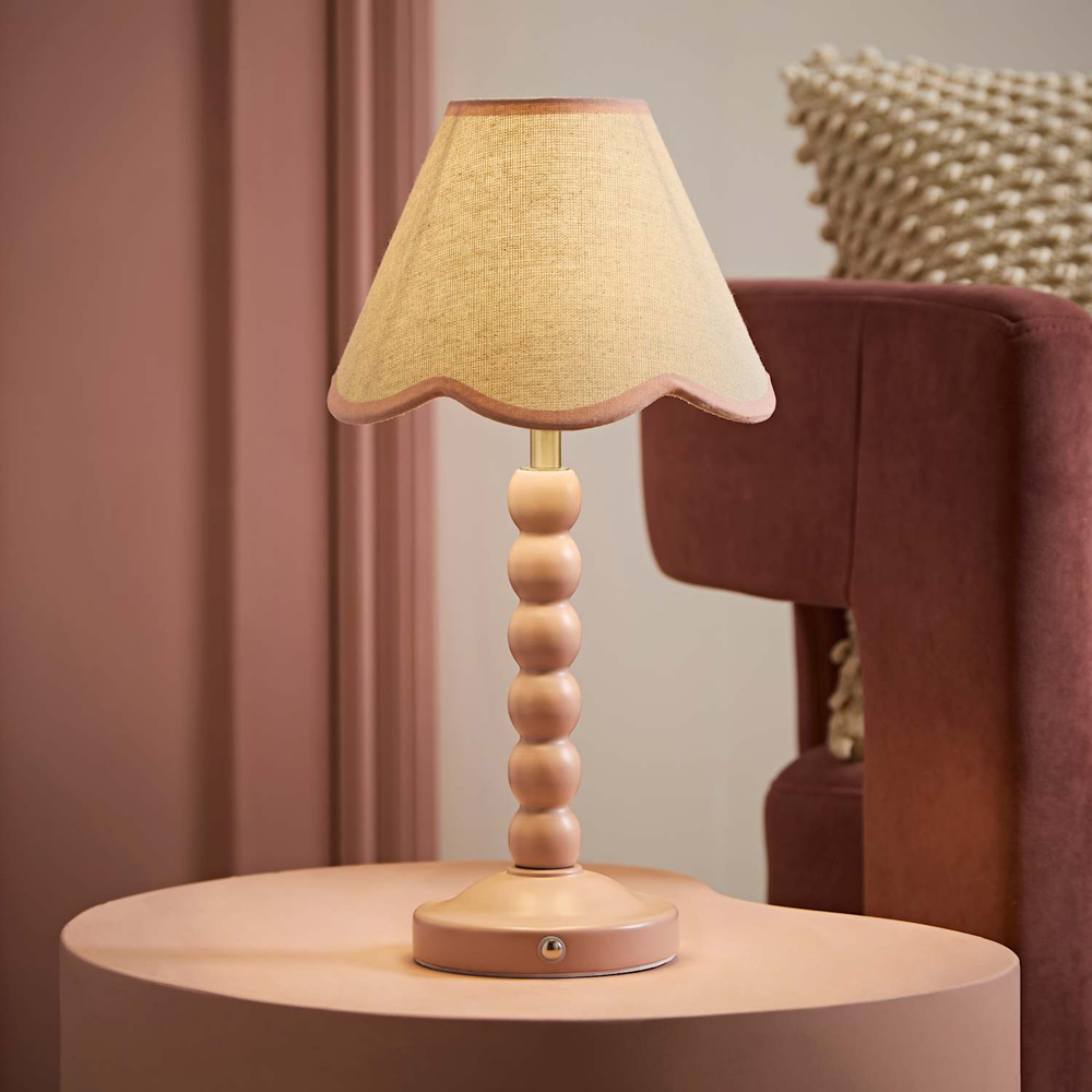 ValueLights Bobble Pink Scallop Shade Pink Wooden LED Table Lamp Image 6