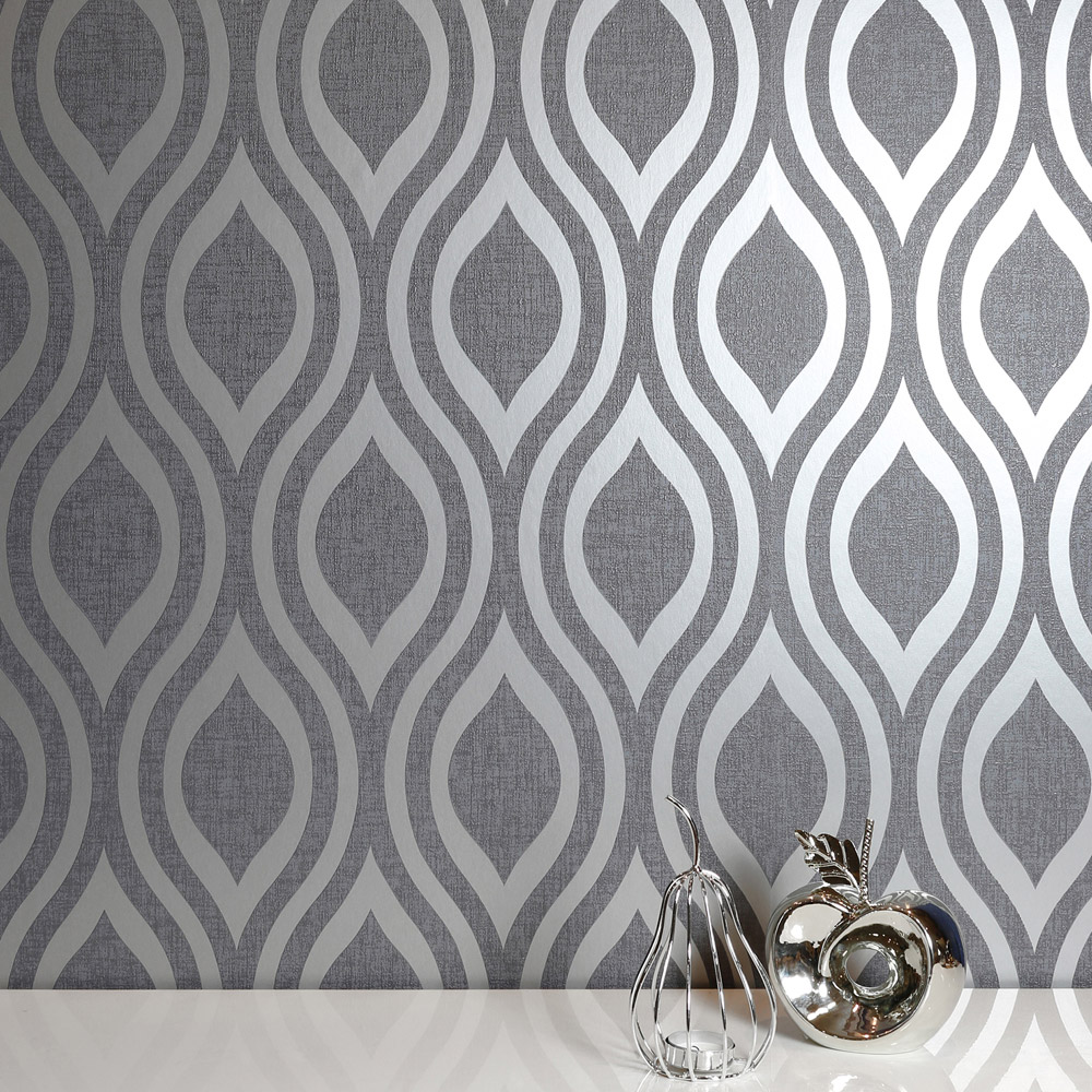 Arthouse Luxe Ogee Gunmetal Silver Wallpaper Image 5