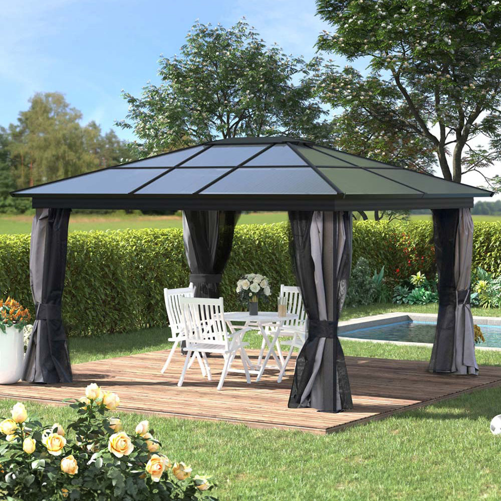 Outsunny 4 x 3.6m Black Canopy Gazebo with Hardtop Image 1