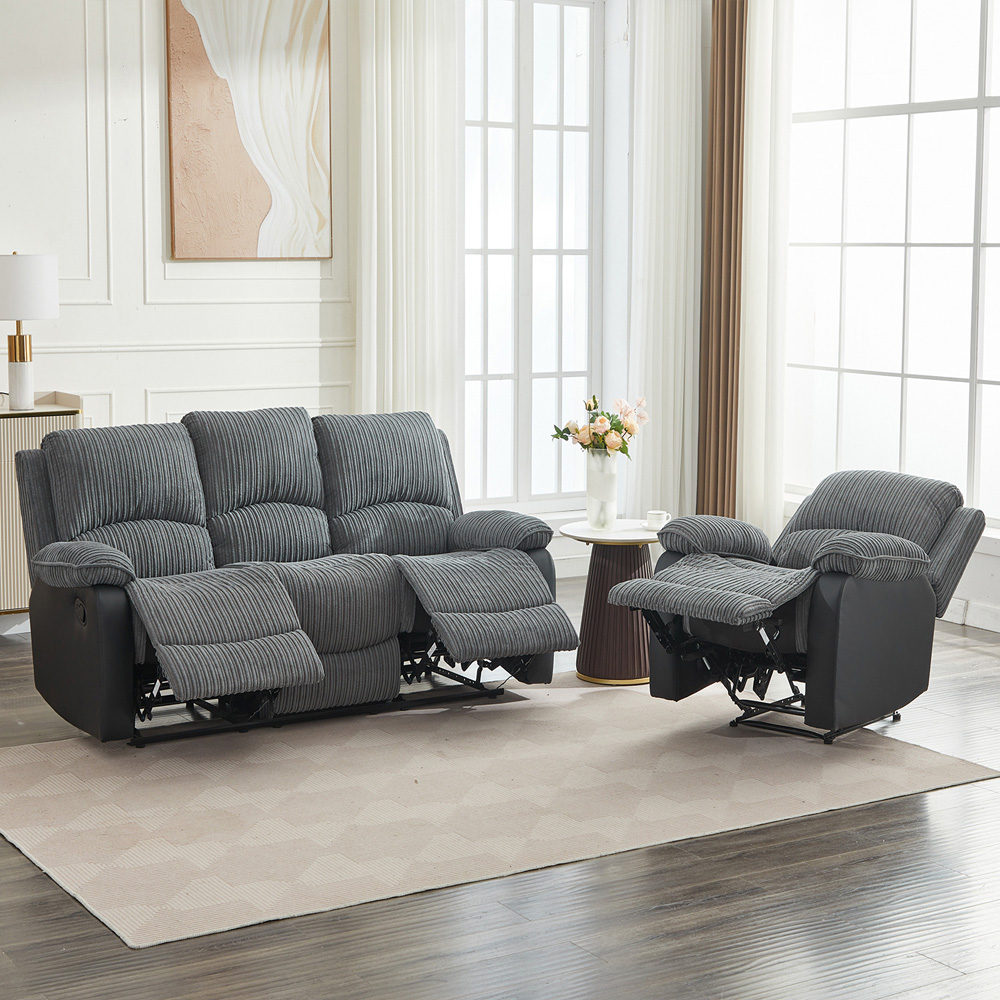Langham 4 Seater Grey Manual Recliner Sofa Set Image 5