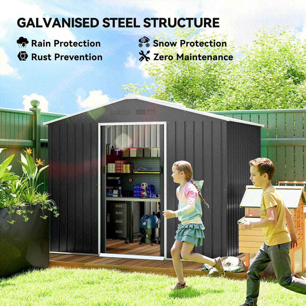 Outsunny 7.4 x 5.3ft Dark Grey Galvanised Steel Garden Storage Shed Image 8