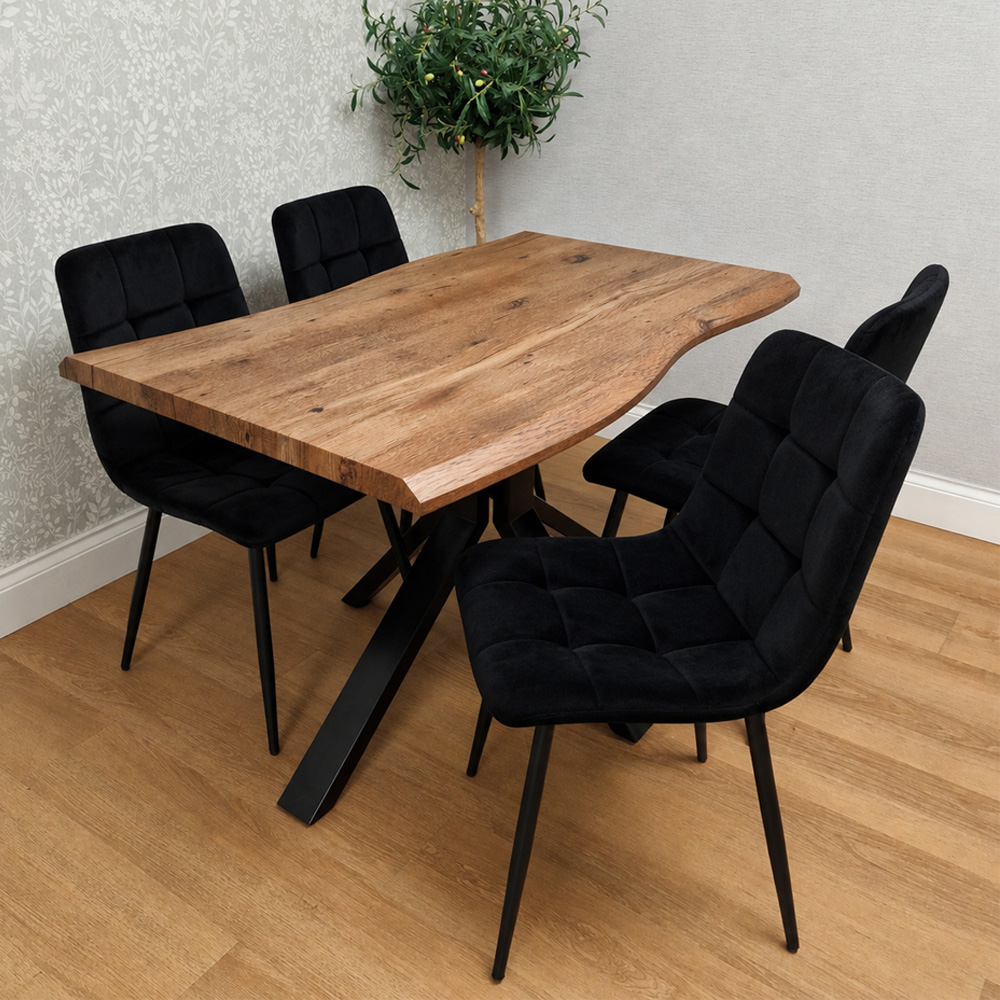 Kosy Koala 4 Seater Wooden Effect Velvet Dining Set Black Image 1