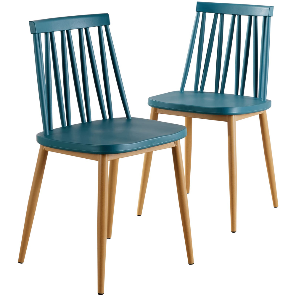Home Source Set of 2 Teal Metal Slatted Back Dining Chair with Iron Tube Legs Image 2
