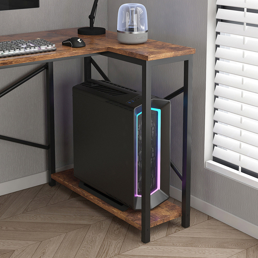Lotus 2 Adjustable Shelve L Shaped Corner Computer Desk Distressed Black Image 7