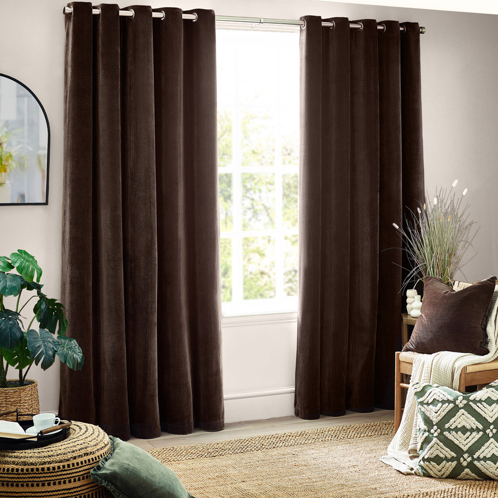 Yard Heavy Brown Chenille Blackout Eyelet Curtains 117 x 137cm Image 6