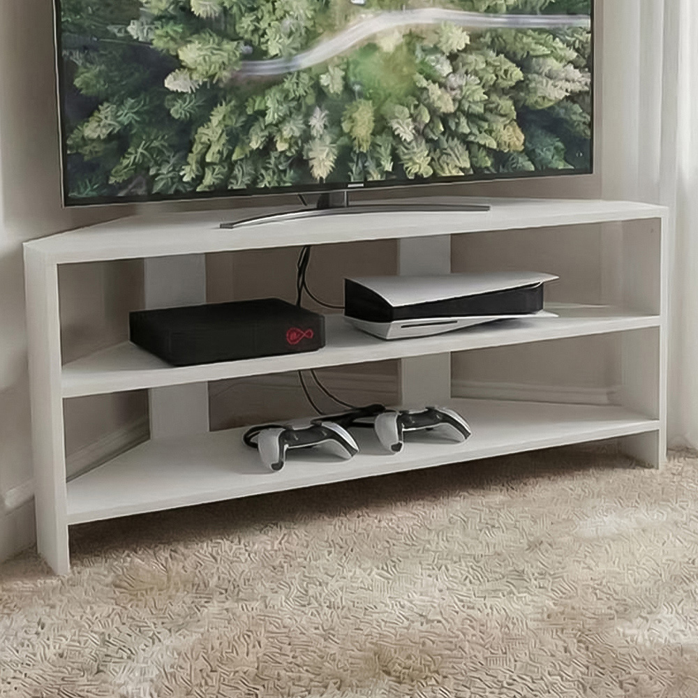 FWStyle Promo 2 Shelf White Corner TV Unit Image 1