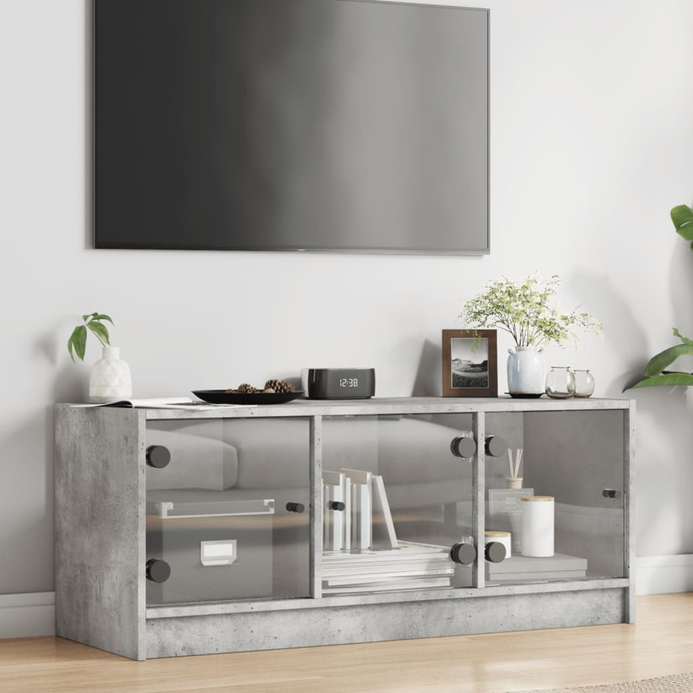 vidaXL 3 Glass Door Concrete Grey TV Cabinet Image 3