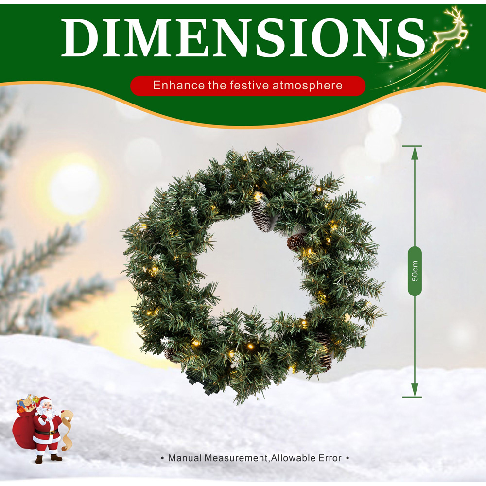 Abrihome 35 Warm White LED Multi-Function Artificial Christmas Wreath with Tips and Pinecones 50cm Image 9