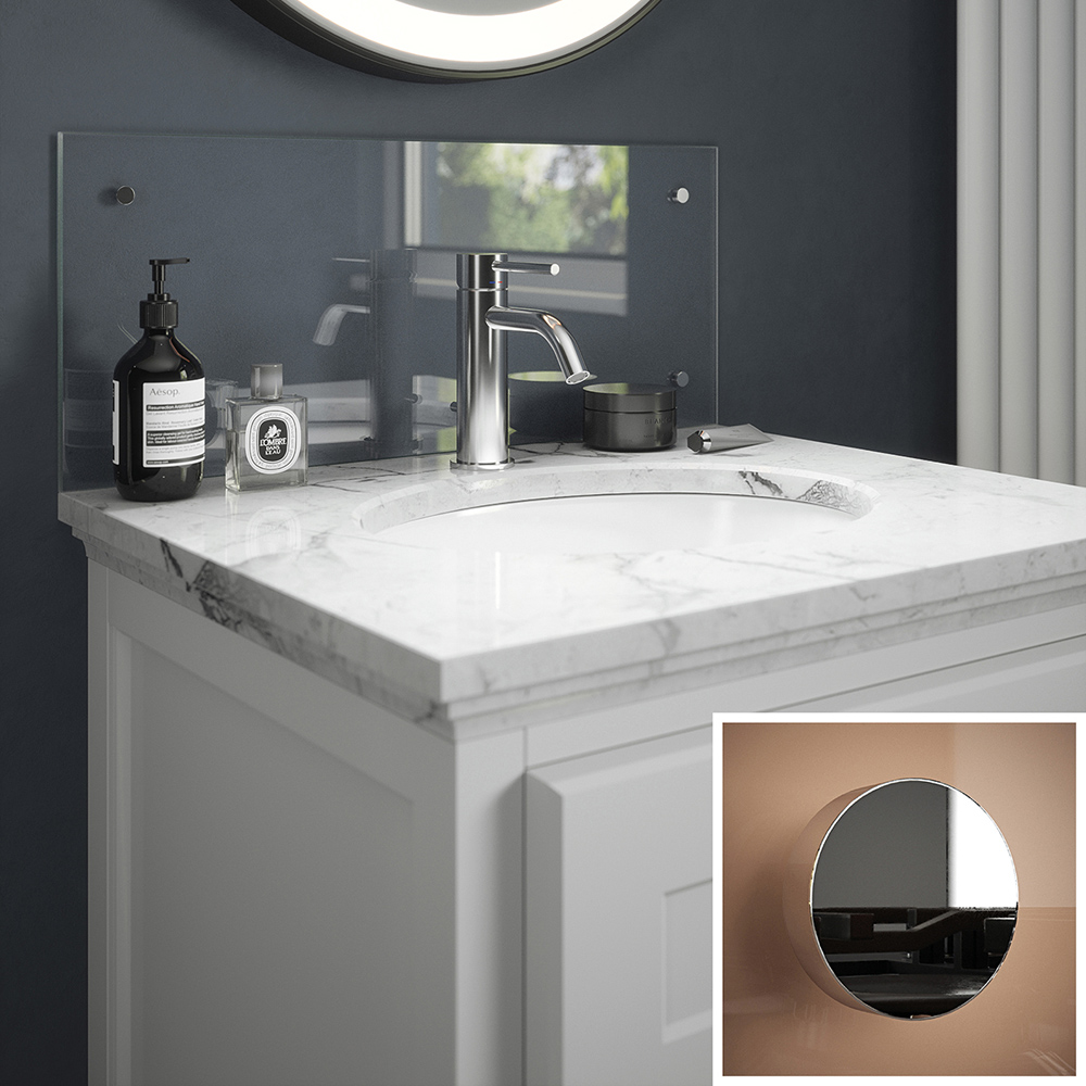 Splashback 0.4cm Thick Charcoal Bathroom Glass with Chrome Caps 25 x 60cm Image 1