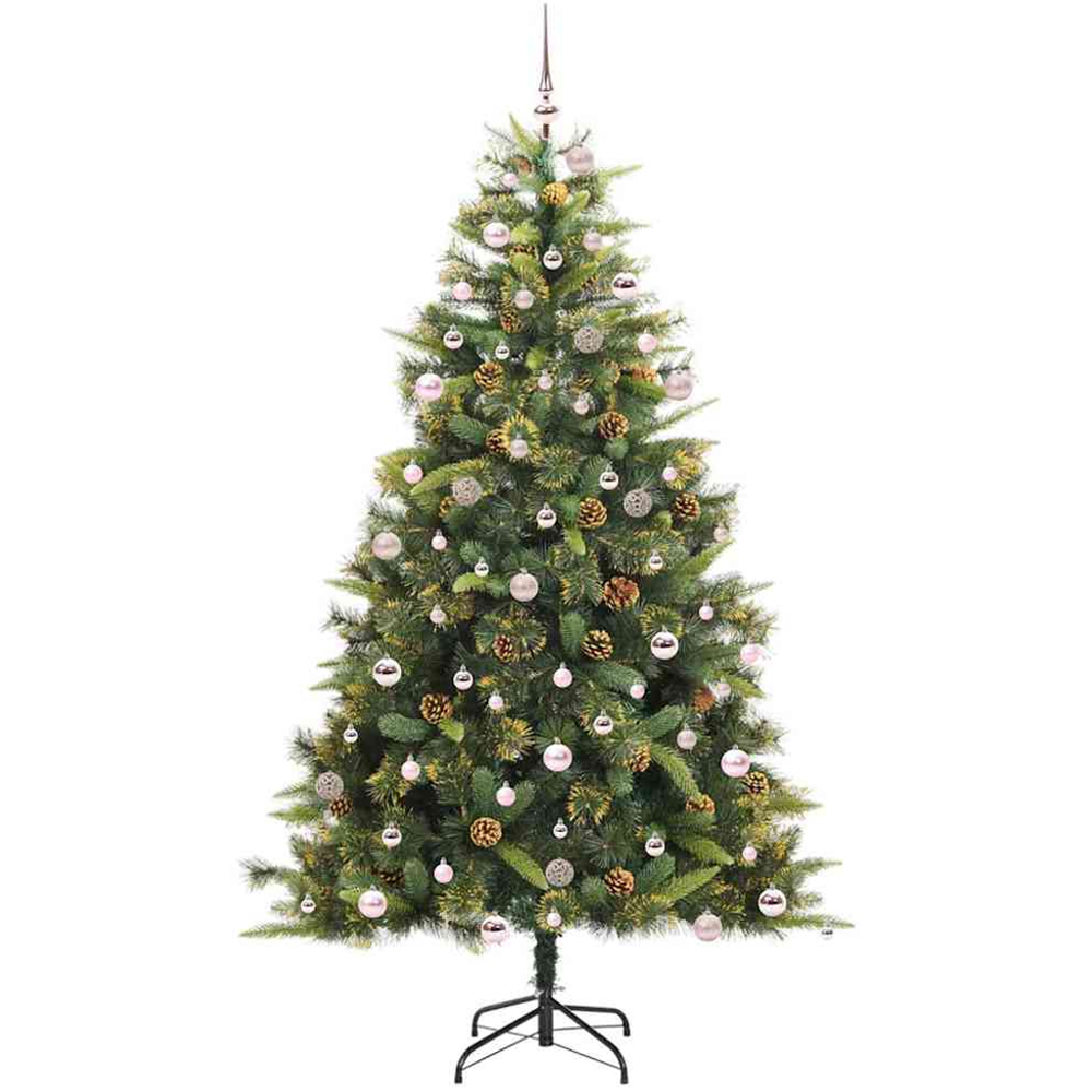 vidaXL Pre-Lit Pink Baubles and Pinecones Green Artificial Christmas Tree 8ft Image 4