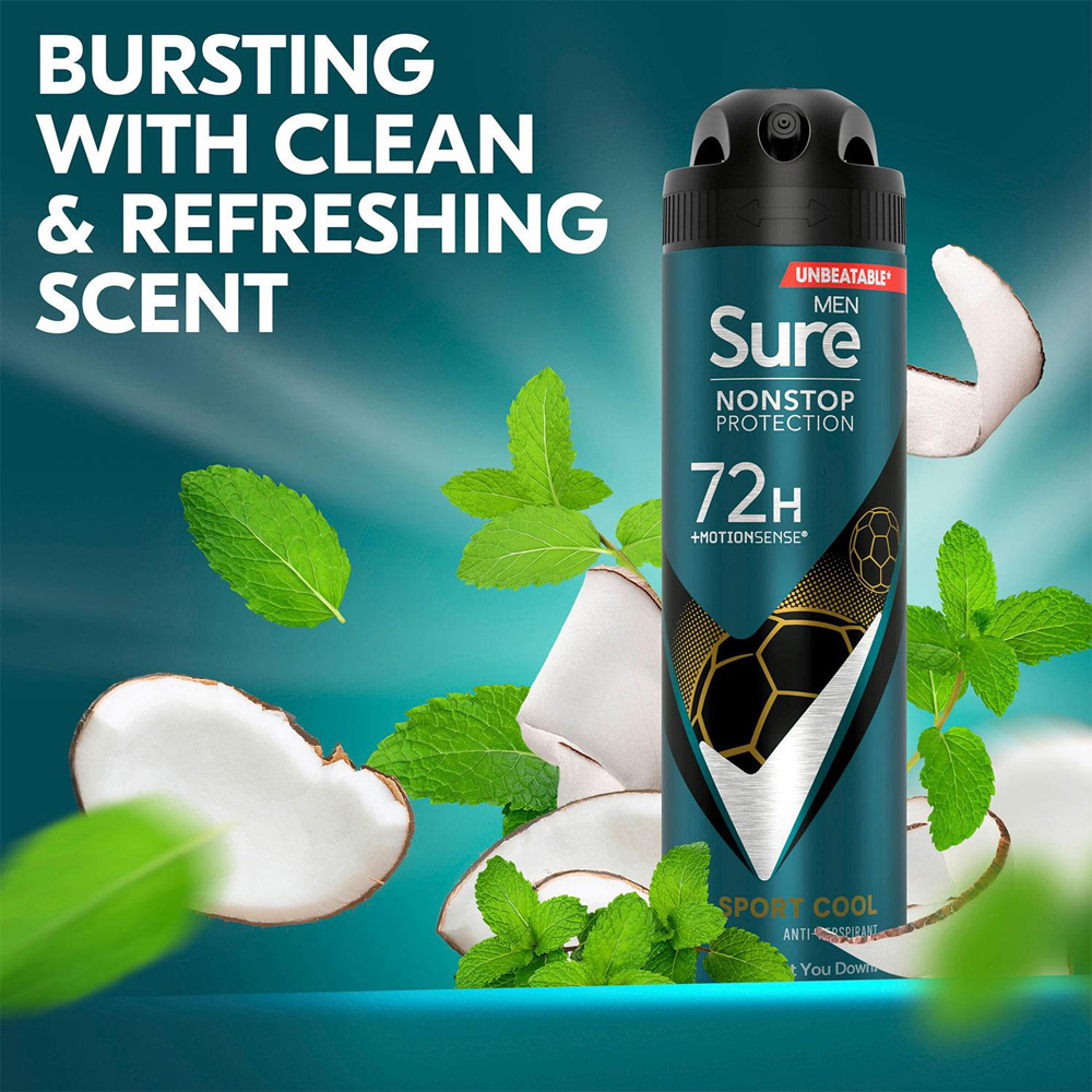 Sure Men Sport Cool 72H Nonstop Protection Anti-Perspirant Deodorant 150ml 30 Pack Image 5