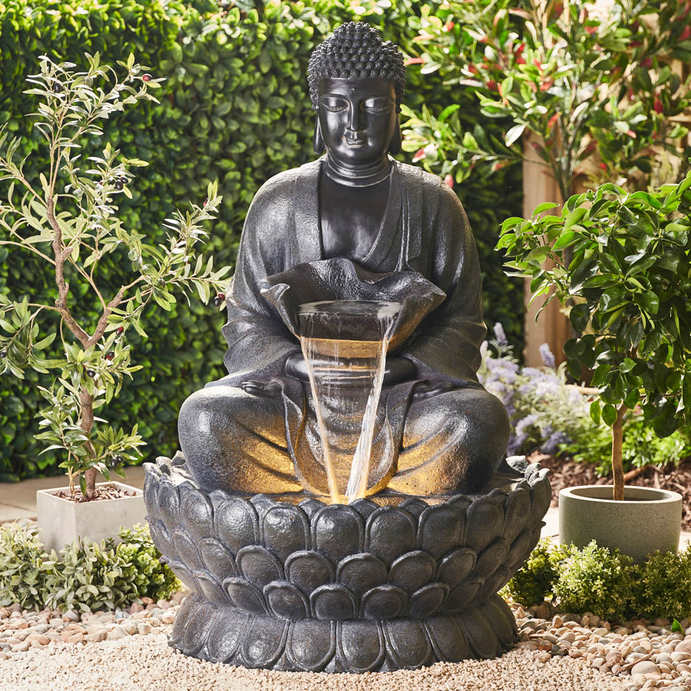 Garden Gear Sitting Buddha on Lotus with Water Feature Image 2