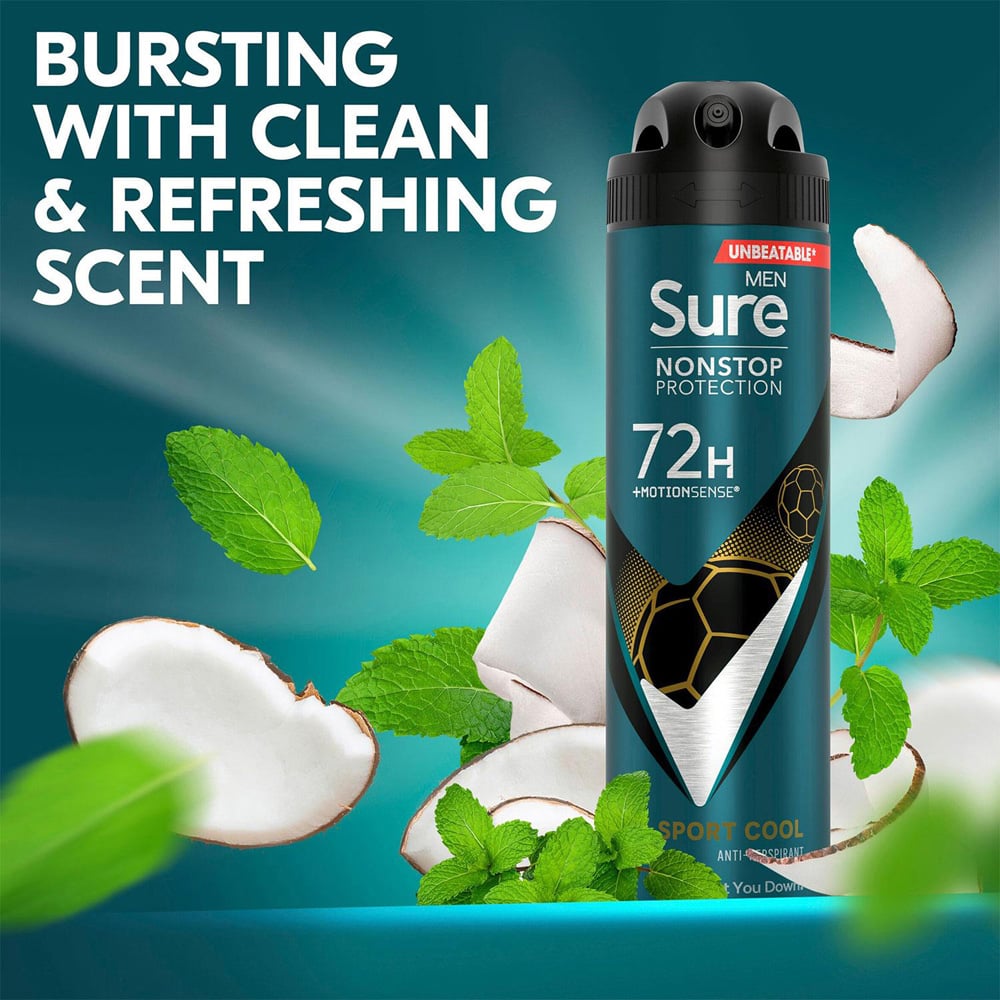 Sure Men Sport Cool 72H Nonstop Protection Anti-Perspirant Deodorant 150ml 36 Pack Image 5