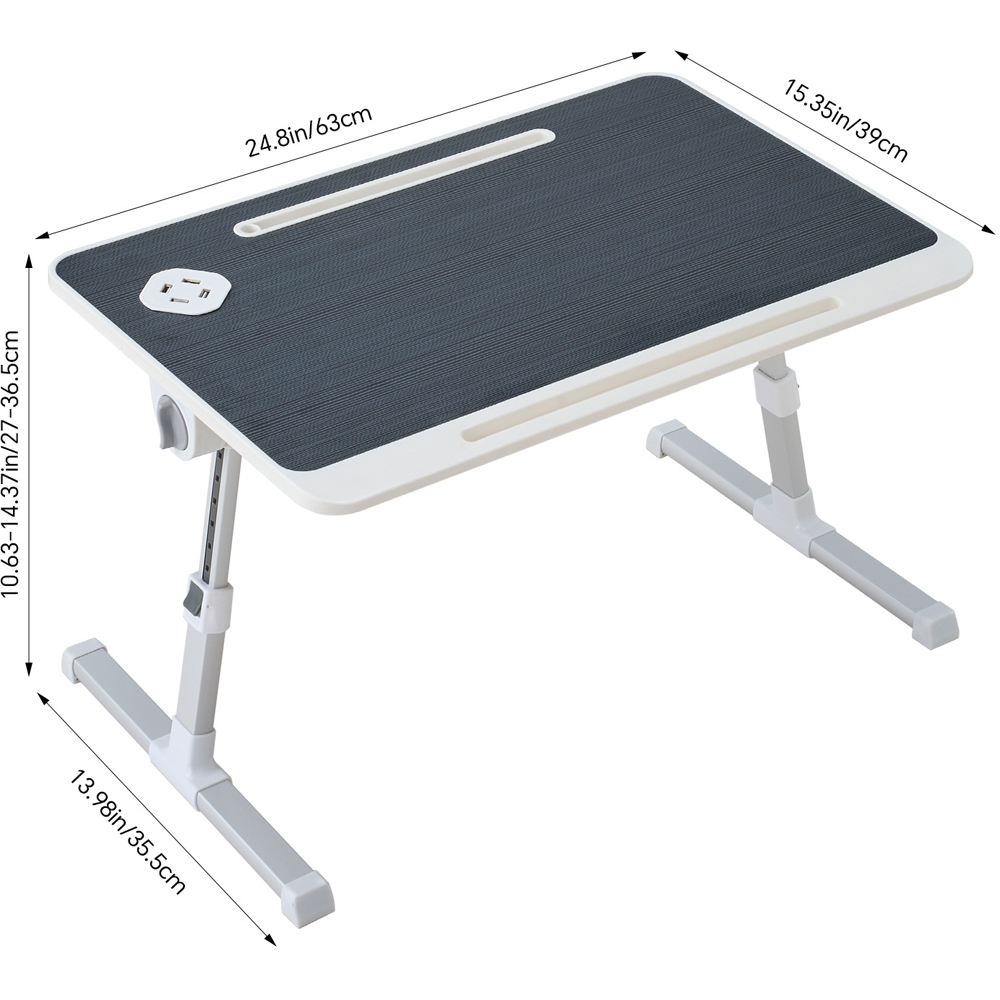 Living and Home Dark Grey and White Adjustable Laptop Bed Table with USB Ports and Drawer Image 8