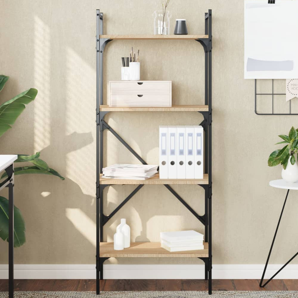 vidaXL 4 Shelf Sonoma Oak Bookcase Image 1