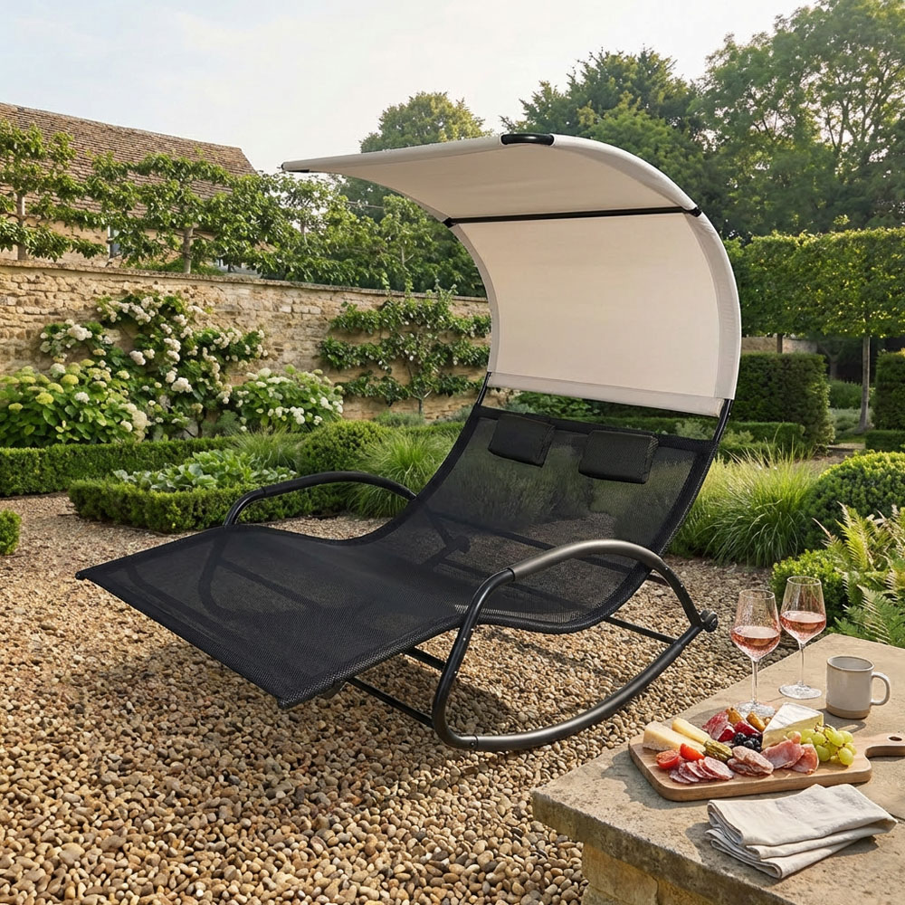 Outdoor Essentials Carmen Black Double Chaise Rocker Chair Image 4