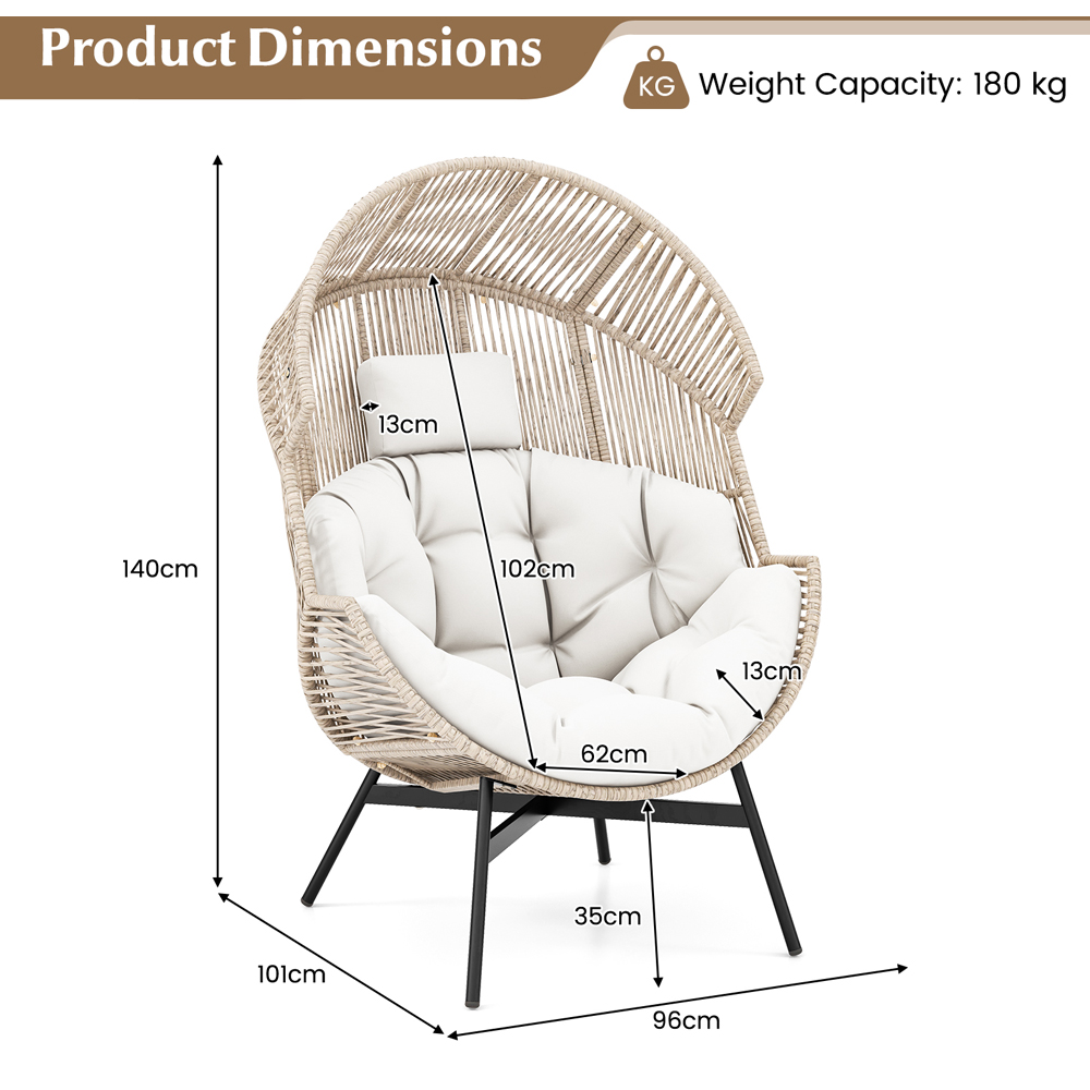 Costway White Wicker Egg Style Chair with Cushion Image 9