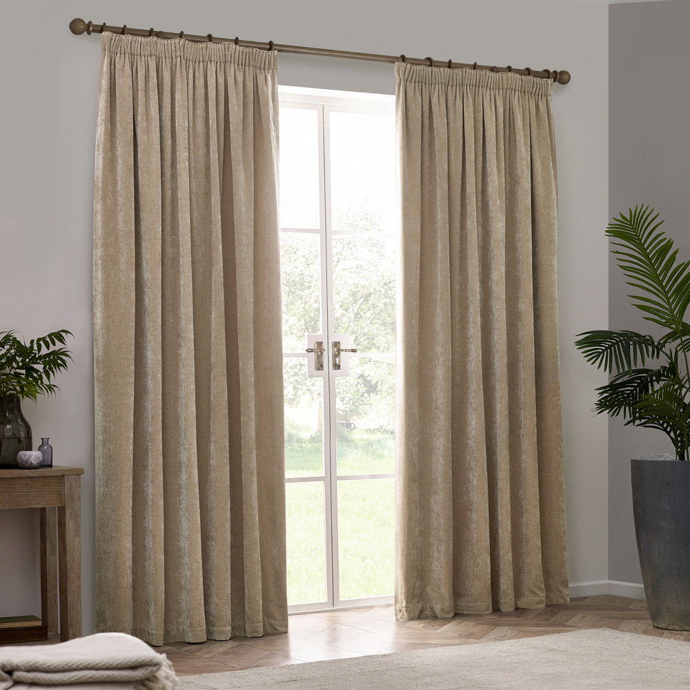 Yard Heavy Natural Chenille Velvet Pencil Pleat Curtains 229 x 229cm Image 6