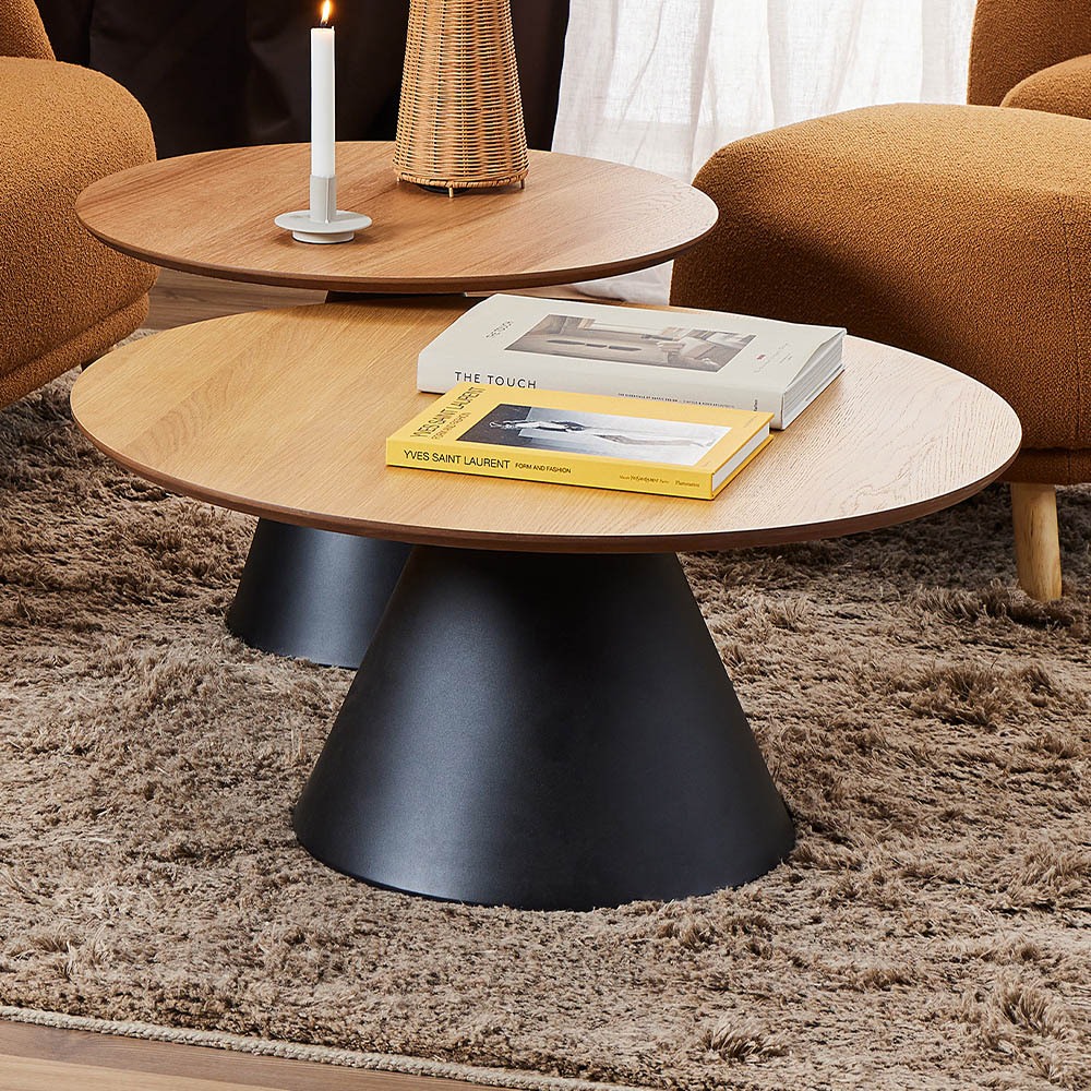 Florence Soli Round Black and Oak Coffee Table Image 1