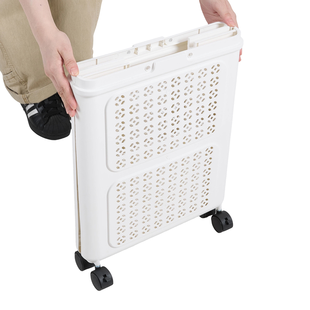 Living and Home White Foldable Rolling Laundry Basket with Wheels 41 x 31 x 55cm Image 4