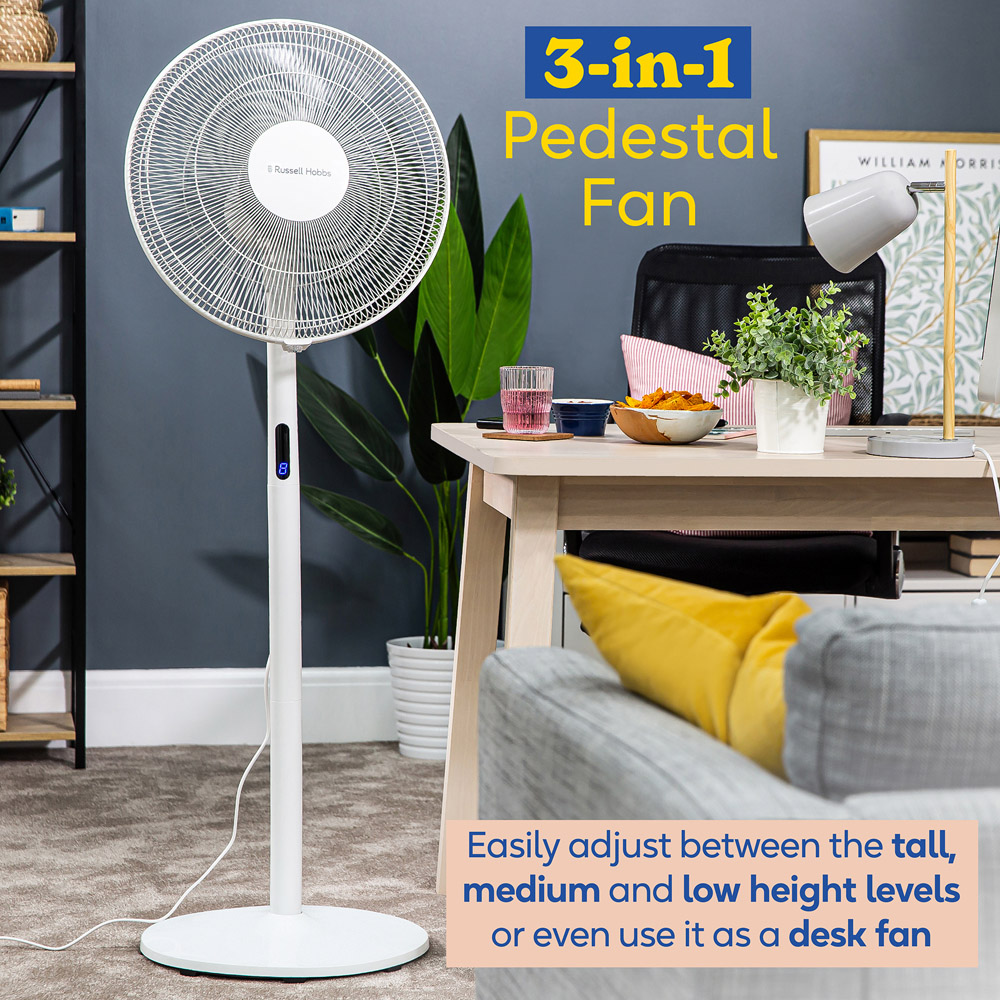 Russell Hobbs 3-in-1 White Adjustable Height Pedestal Fan with Remote Image 3