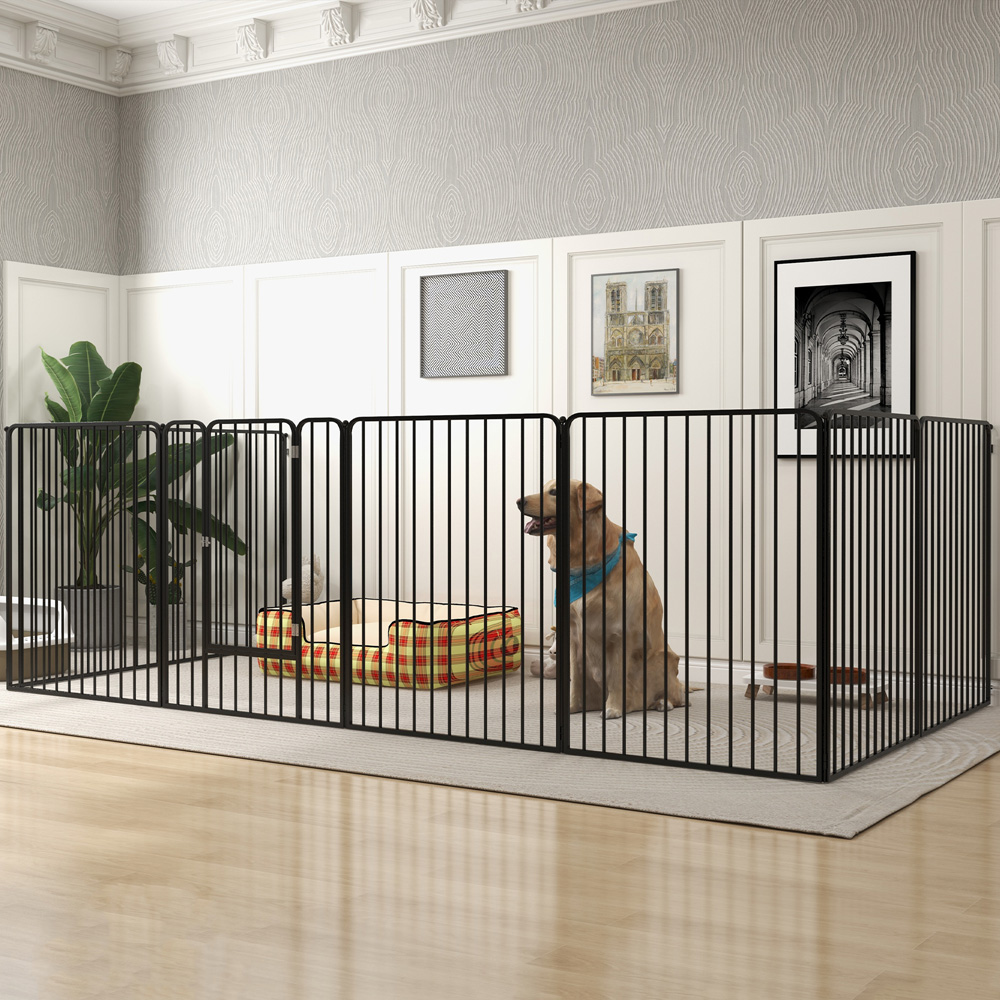 PawHut Black 8 Panel Metal Pet Playpen Gate Image 2