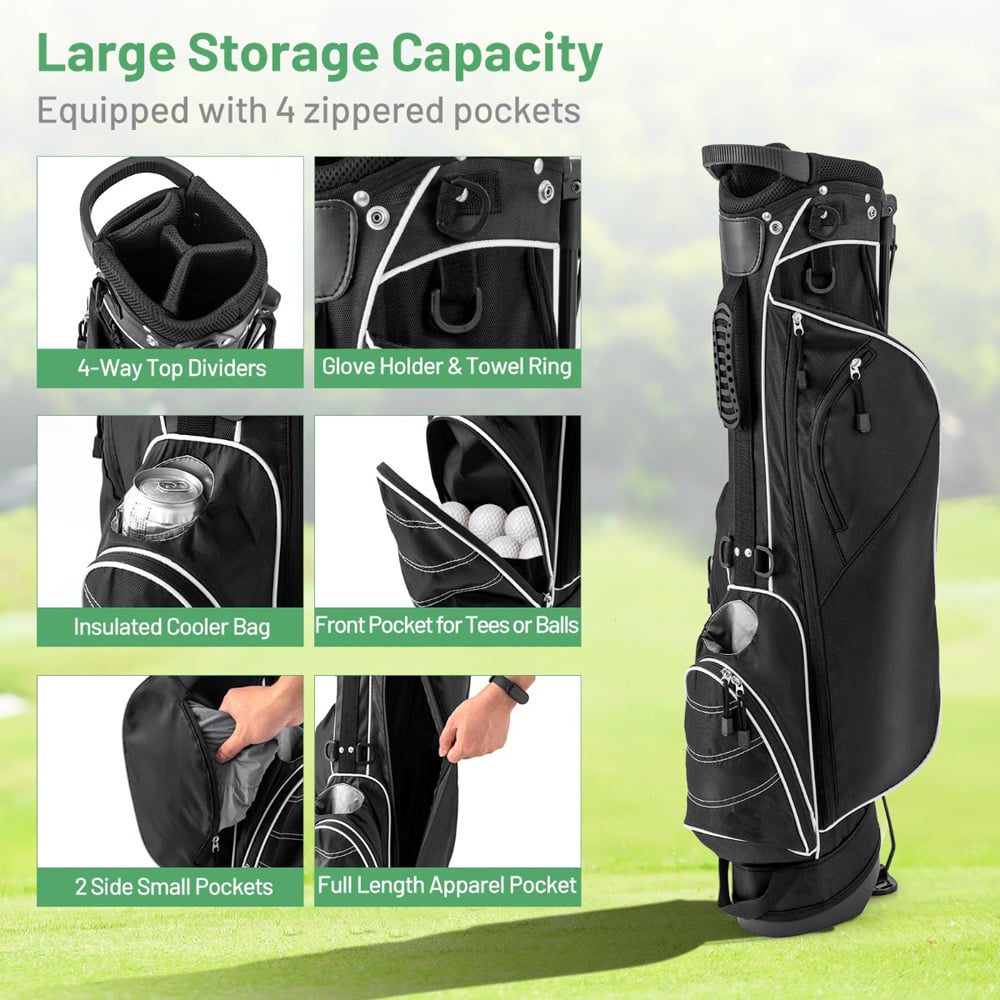 Costway Black Waterproof Golf Stand Bag Image 5
