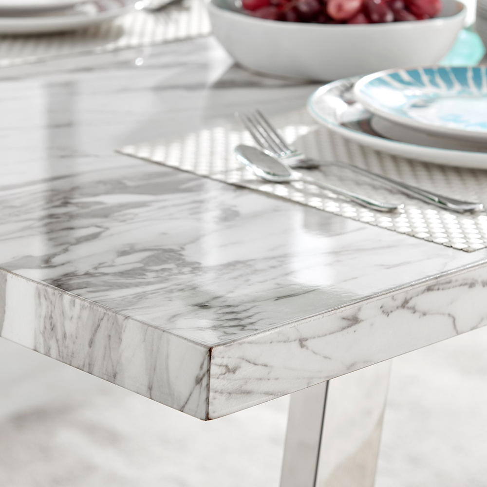 Furniturebox Solo Valera 6 Seater Dining Set Marble Effect and Black Image 6