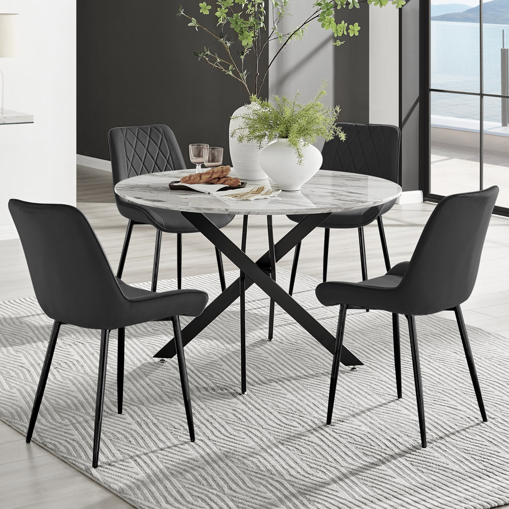 Furniturebox Arona Cesano 4 Seater Dining Set White Marble and Black Image 1