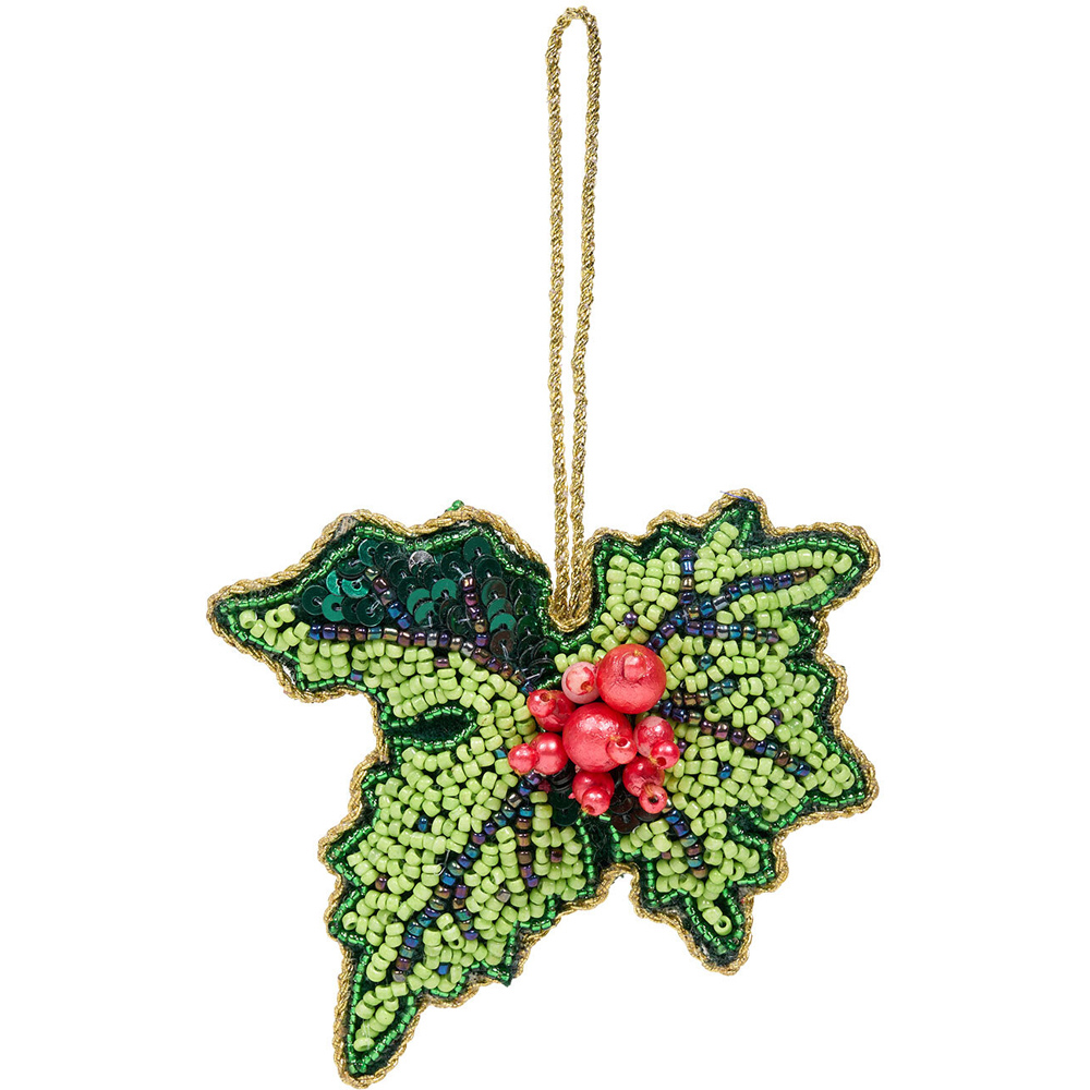 Beaded Holly Hanging Decoration Image 4