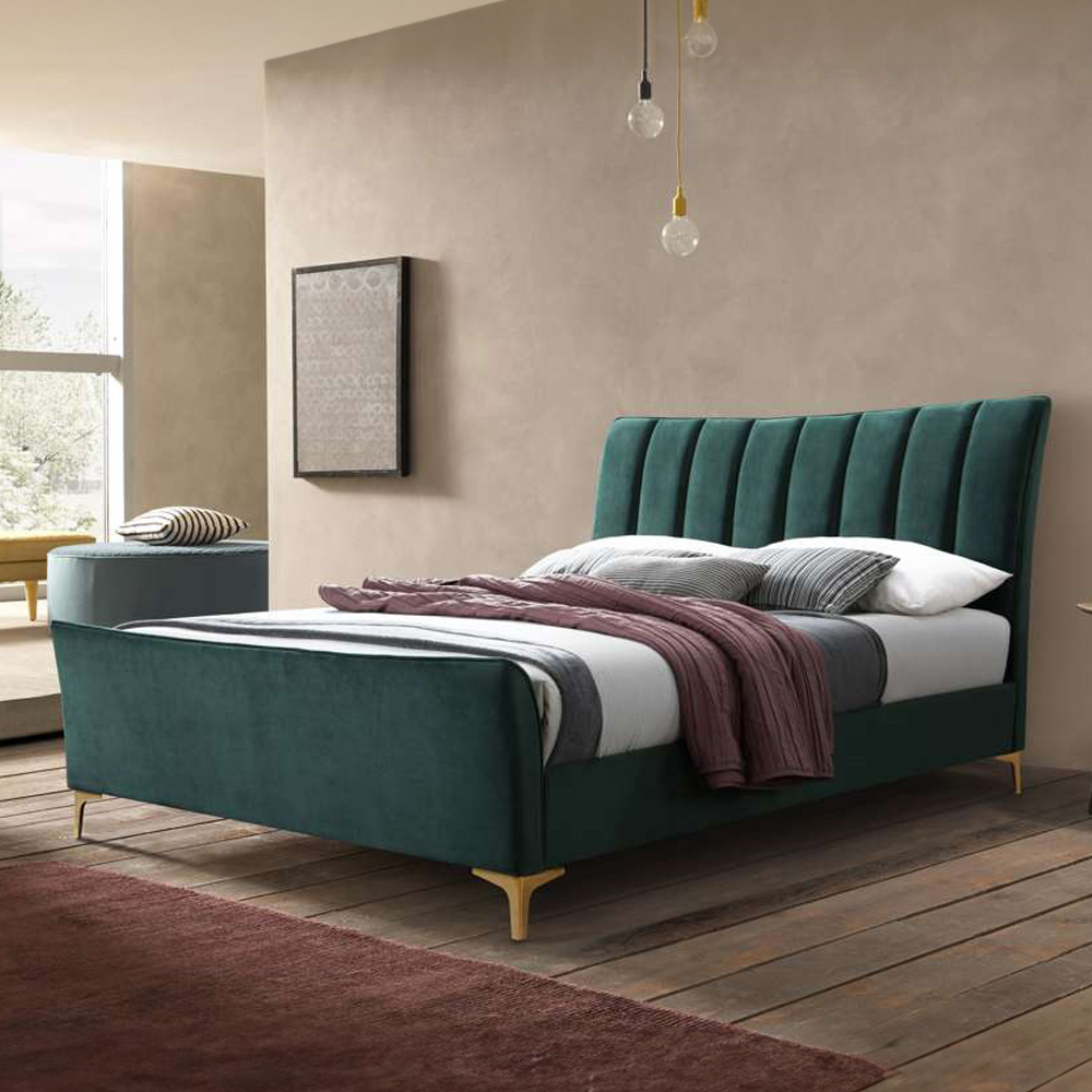 Clover Double Green Velvet Bed Image 1