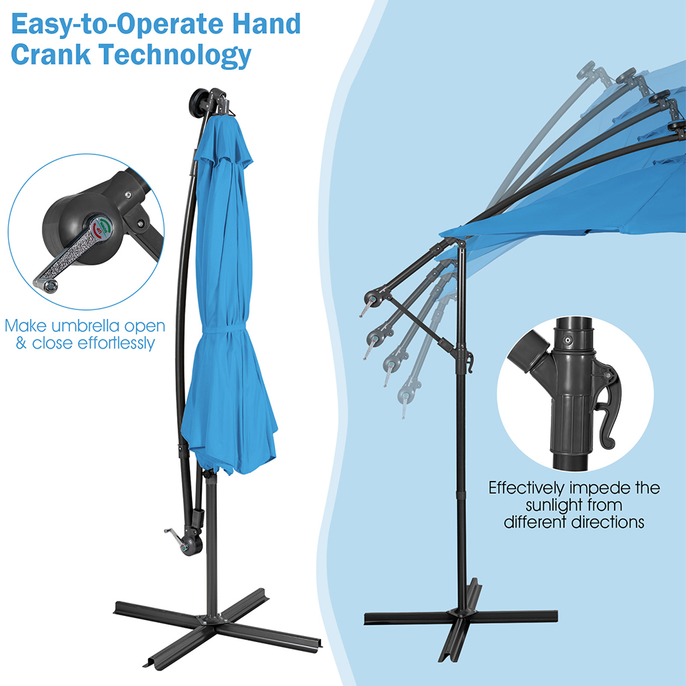 Costway Blue LED Cantilever Parasol 3m Image 6
