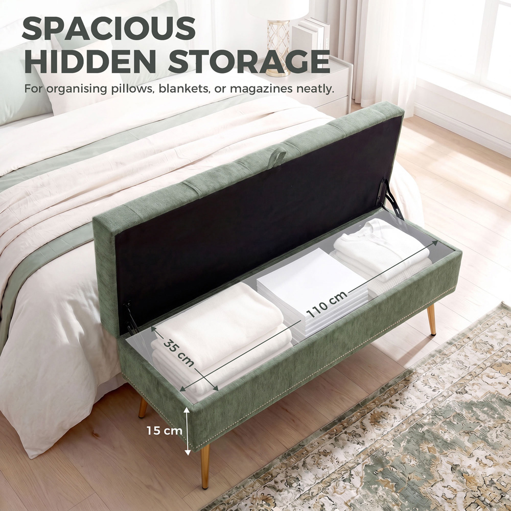 HOMCOM Light Green Chenille Ottoman Storage Box Image 5