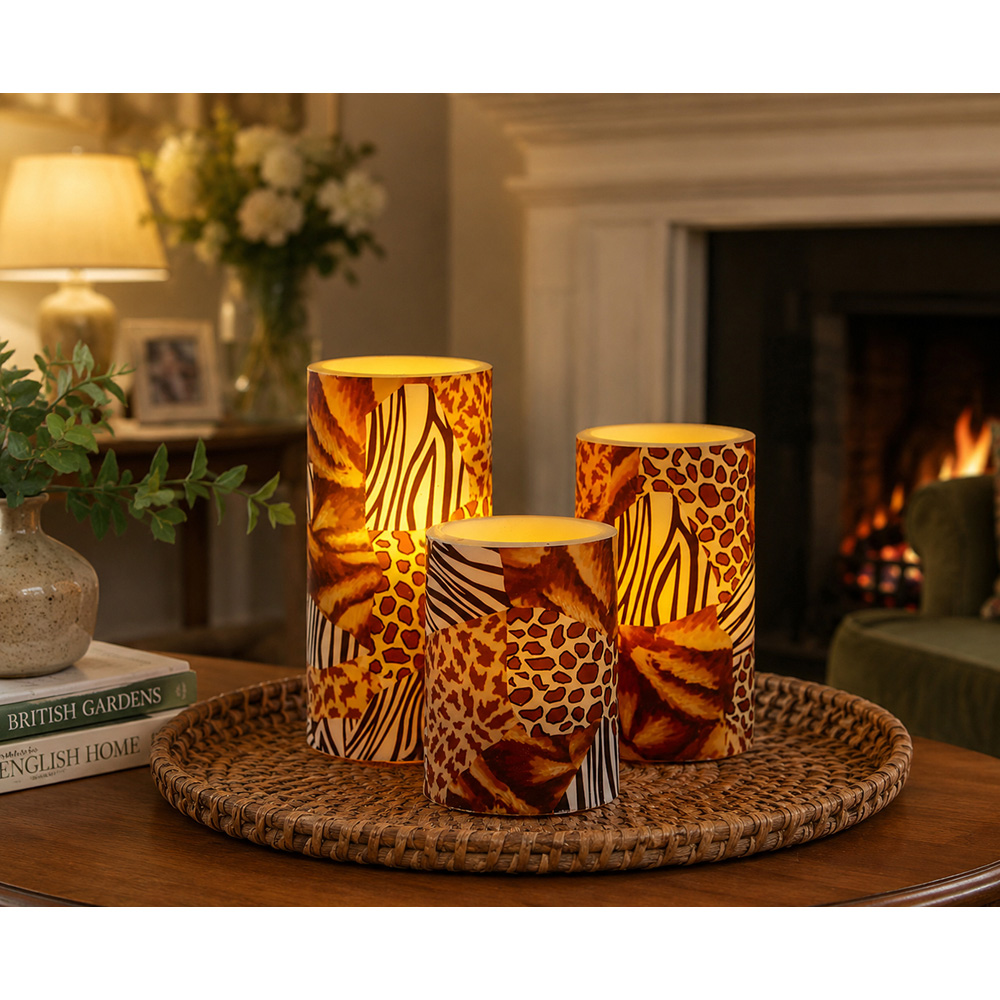 Avilo Africa Design Flameless LED Wax Candle 3 Piece Image 2